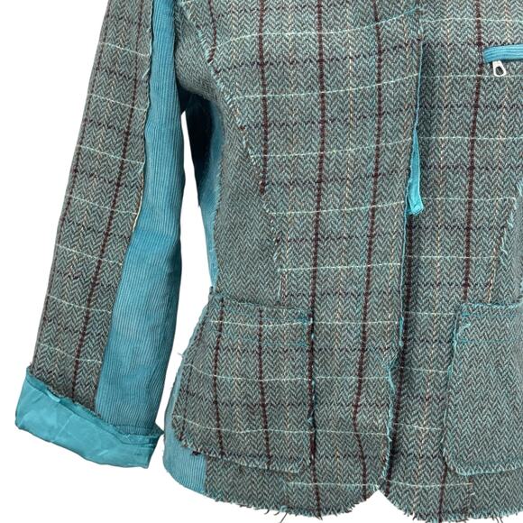Max & Co Patchwork Blazer Wool Mohair Women 10 Blue Plaid Preppy Steampunk NEW - Picture 5 of 15